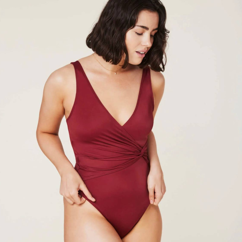 Andie Twist Front One-Piece Swimsuit in Burgundy